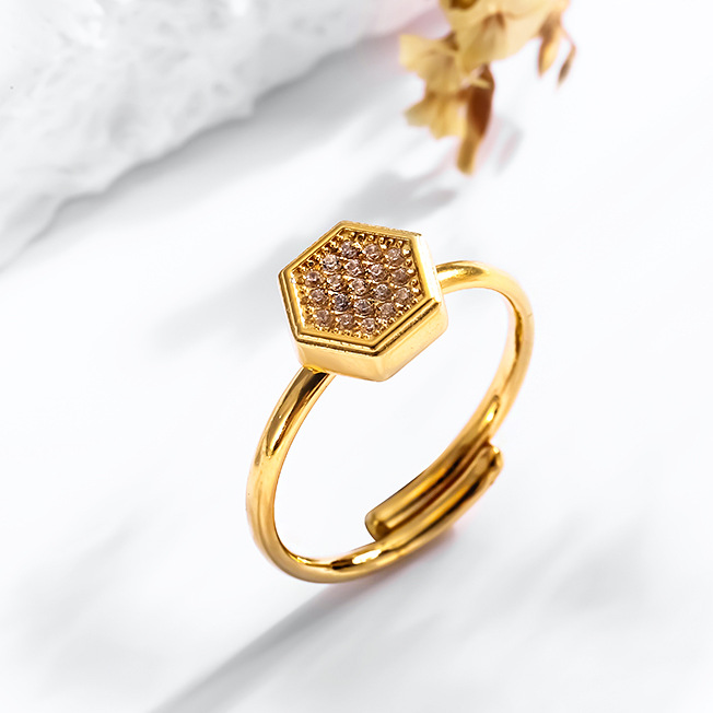 越境貿易新商品 ステンレスリング 丸型 六角形リング レディース ライトラグジュアリー 幾何学リング シンプル 高級