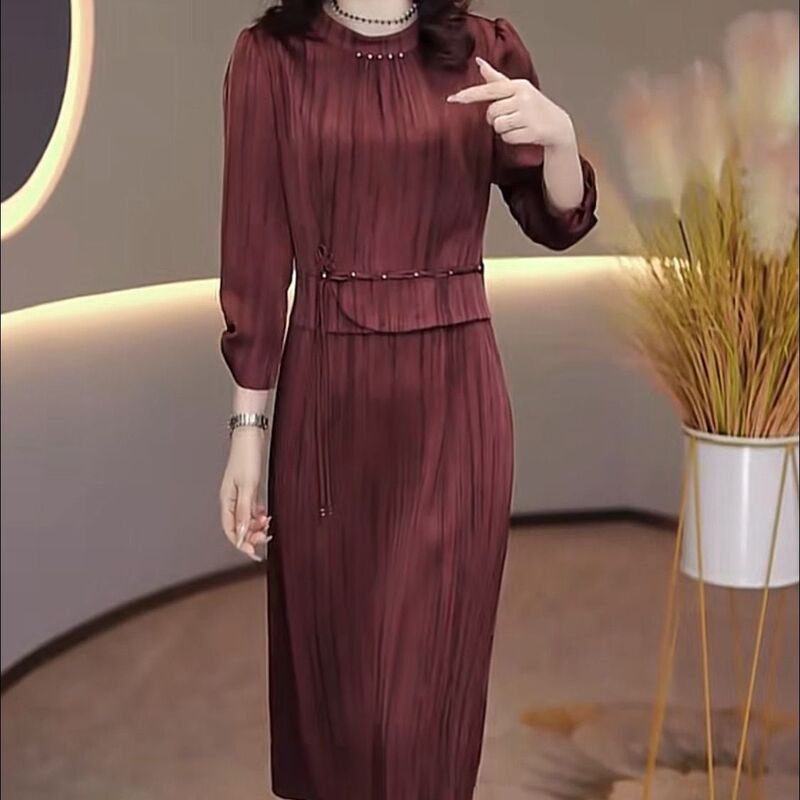 洋气时尚国风新款子显瘦中长款裙早秋减龄妈妈装气质连衣裙中年女|undefined