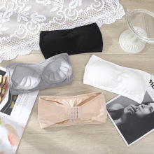 螺纹纯色裹胸聚拢上托美背防走光一片式带胸垫无肩带抹胸打底内衣