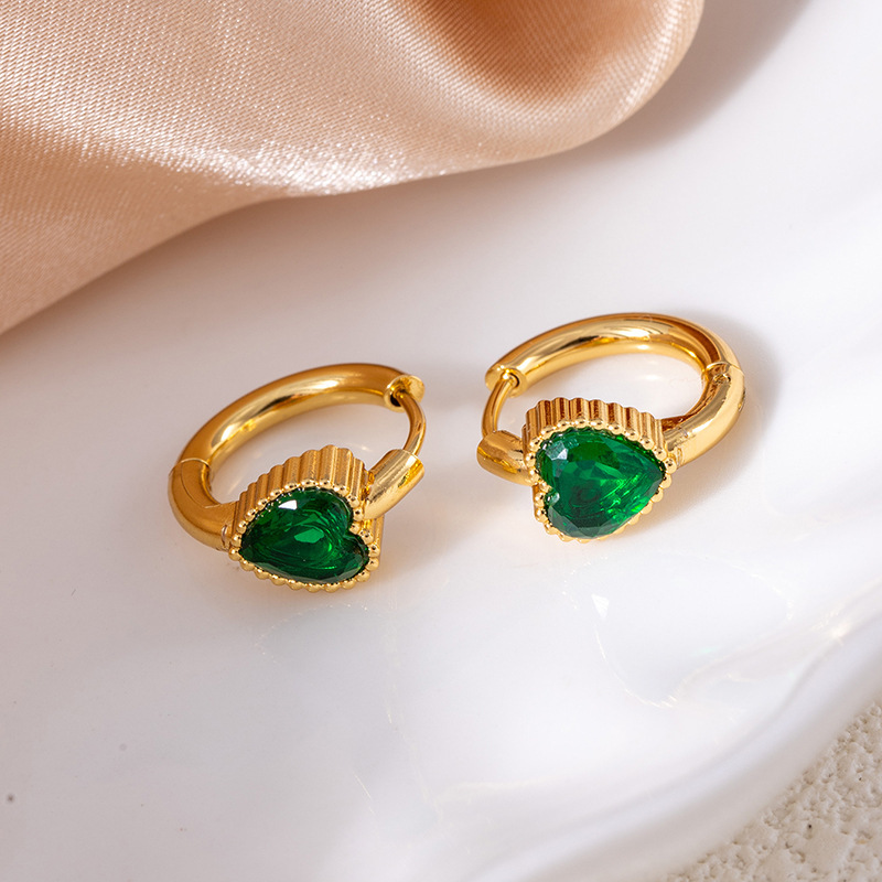 Green earrings with zircon