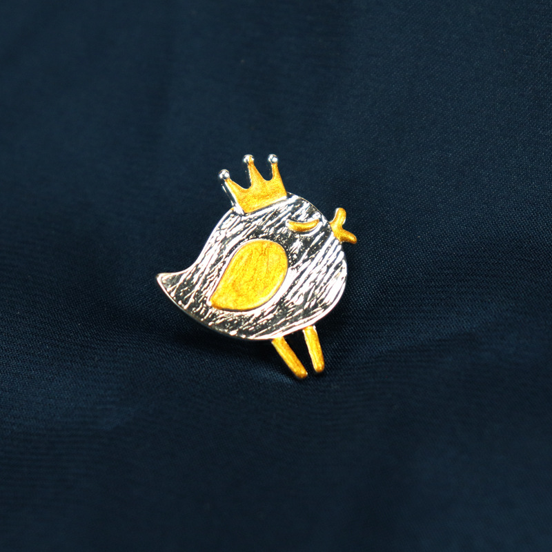 Japanese Designer Crown Chick Bird Brooch Pin Silver Base Not Blue_voghion.com