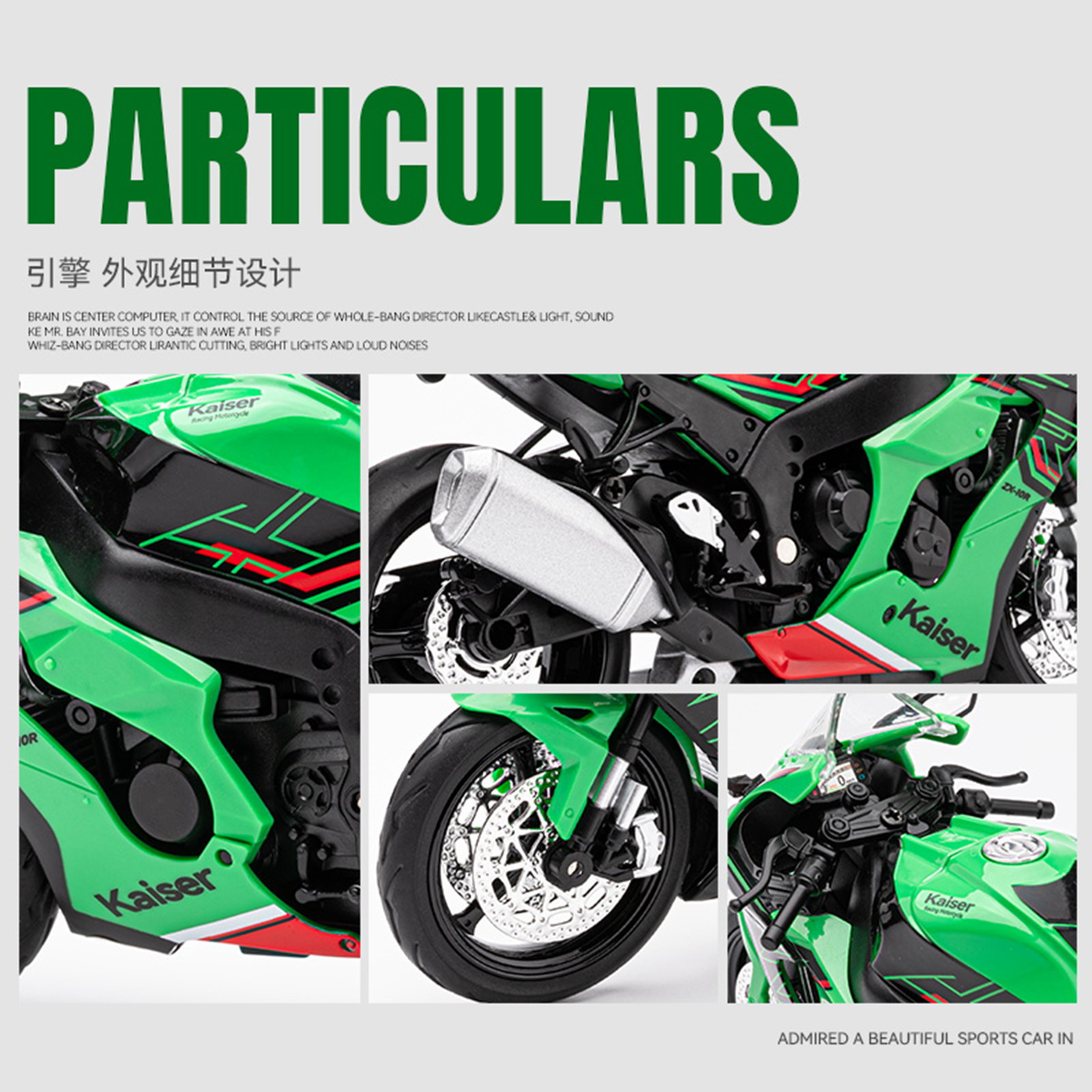 Modelo de Motocicleta ZX-10R 1:12 de Aleación con Luz para Colección