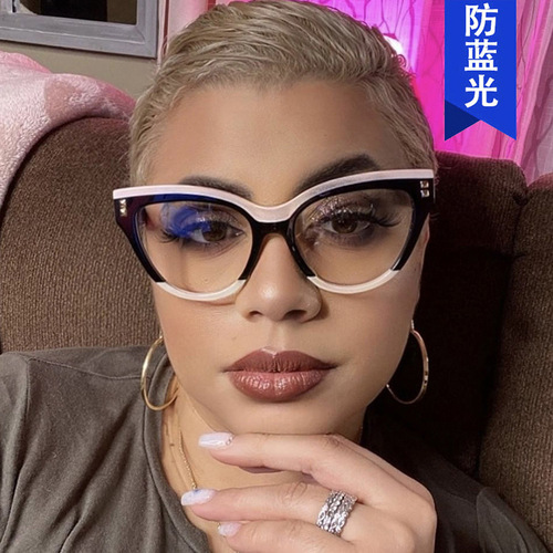 Personalized European and American cat eye women's glasses frame  new retro large frame flat mirror cross-border fashion trend glasses frame