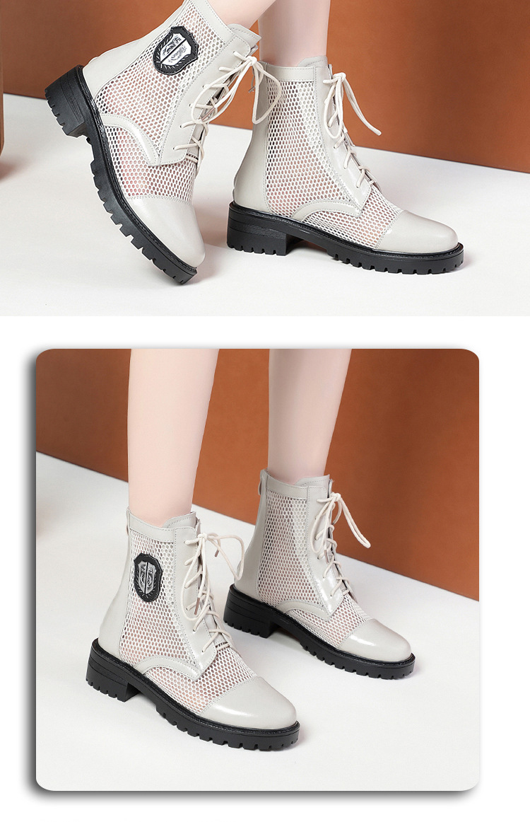 Boot nữ lưới hở mũi gót trung đế thoáng khí — màu be chi tiết 13