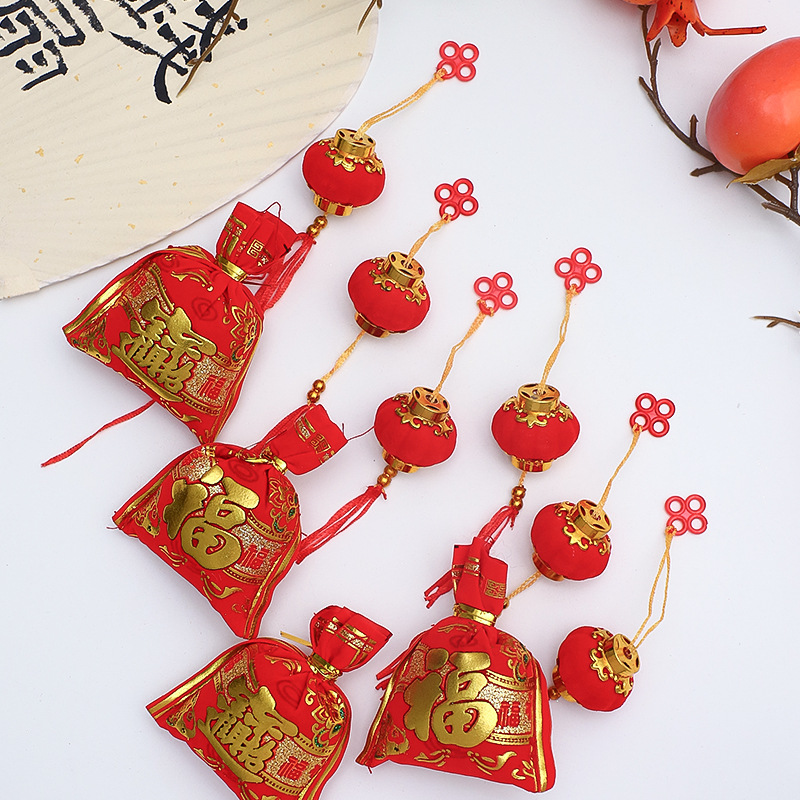 Fiesta de Año Nuevo Colgante Bolsa de bendición decoración Linterna Roja Liuzhou Boat Colgante Accesorios de caja de flores de oro Decoración