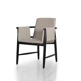 白蜡木实木马鞍皮餐椅高档酒店洽谈区休闲椅子现代简约设计师样板