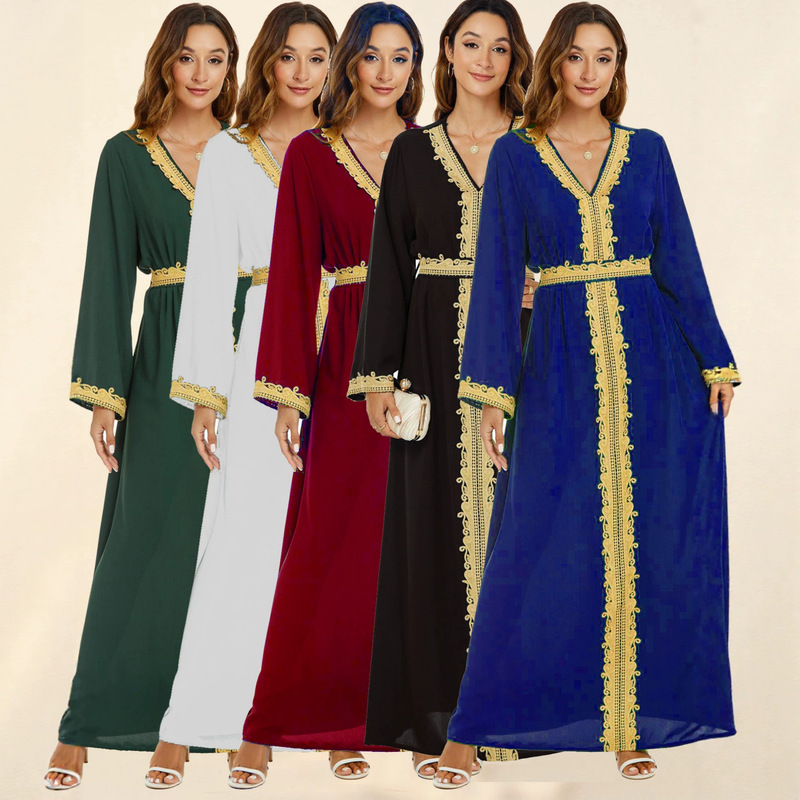 Gold Thread Lace Dress European and American Luxury Long Dress Elegant and Fashionable Cross-Border Women's Clothing