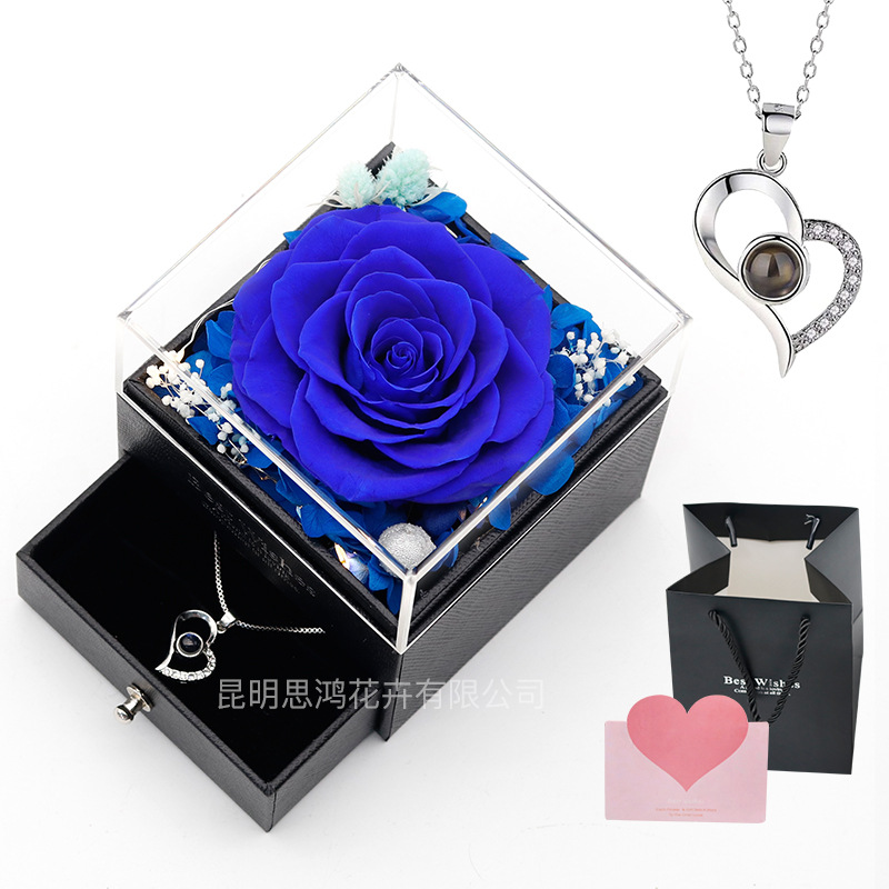 Caja de regalo de joyería con luz, rosa de flor real eterna, para el Día de San Valentín y el Día de la Madre, venta al por mayor transfronteriza de Amazon.