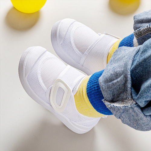 Happy Mary children's canvas shoes baby kindergarten indoor Velcro sports soft shoes mesh shoes children's white shoes