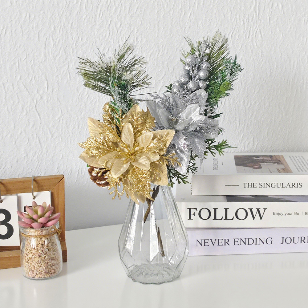 Navidad flores de Navidad pinos tapones decoración para el hogar flores simuladas decoración de Navidad disparar props adornos Amazon