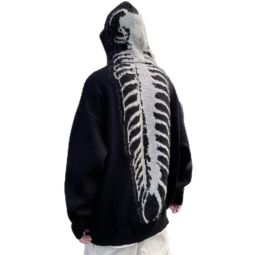 Explosiones transfronterizas de tamaño europeo de tamaño grande esqueleto jersey suéter hombre chaqueta encapuchada alta calle marca de moda fábrica de otoño y invierno al por mayor