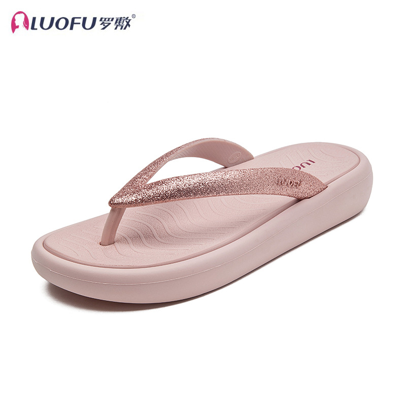 Chanclas de suela gruesa Luo Fu para mujer, chanclas antideslizantes de moda de verano, zapatos de playa, sandalias de mujer de tacón alto