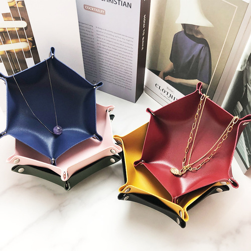 Cross-border hexagonal leather storage box Nordic style dice tray pu lipstick cosmetics leather storage box