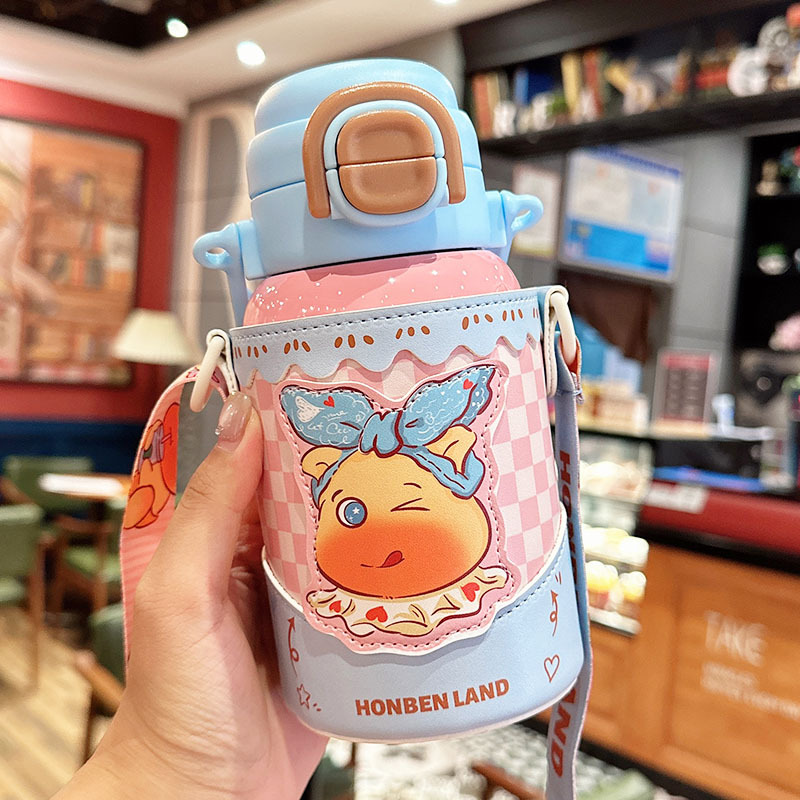 어린이 316 스테인리스 보온병 빨대 물병 어깨끈 550ml