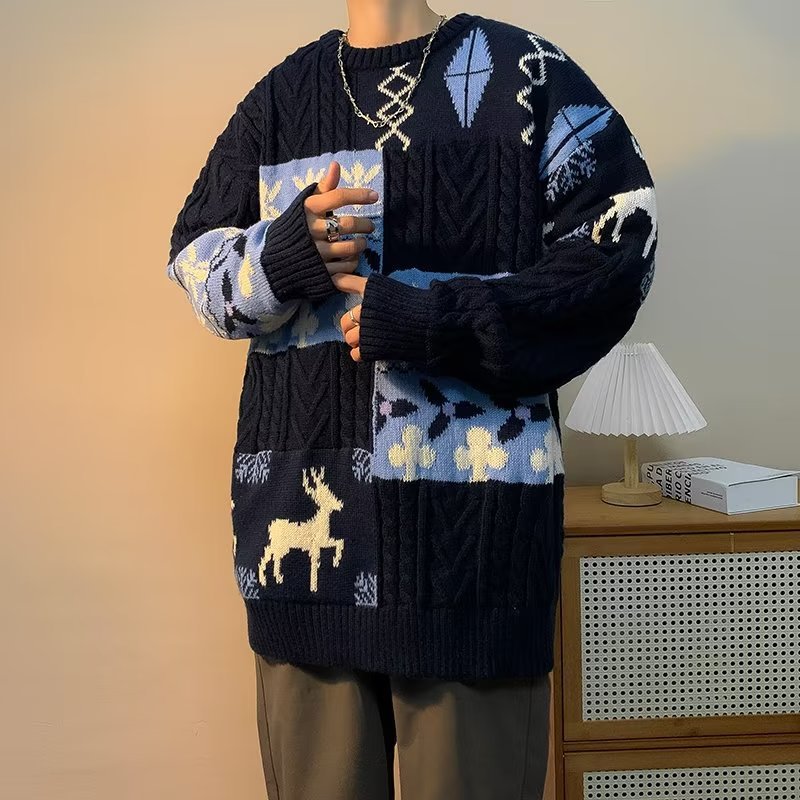 Otoño e invierno estilo de Hong Kong ins estilo étnico jersey todo-fósforo más gordo talla grande suéter suelto gordo estilo bf perezoso