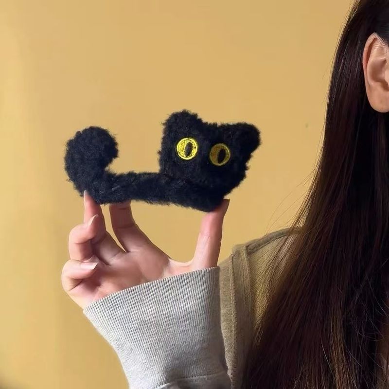 秋冬新款韩版毛绒立体猫咪发夹可爱盘发鲨鱼夹发夹子女后脑勺发抓|undefined