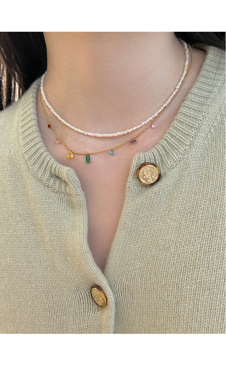 Geometric Pattern Fashion Geometric Titanium Steel Plating Zircon Necklace