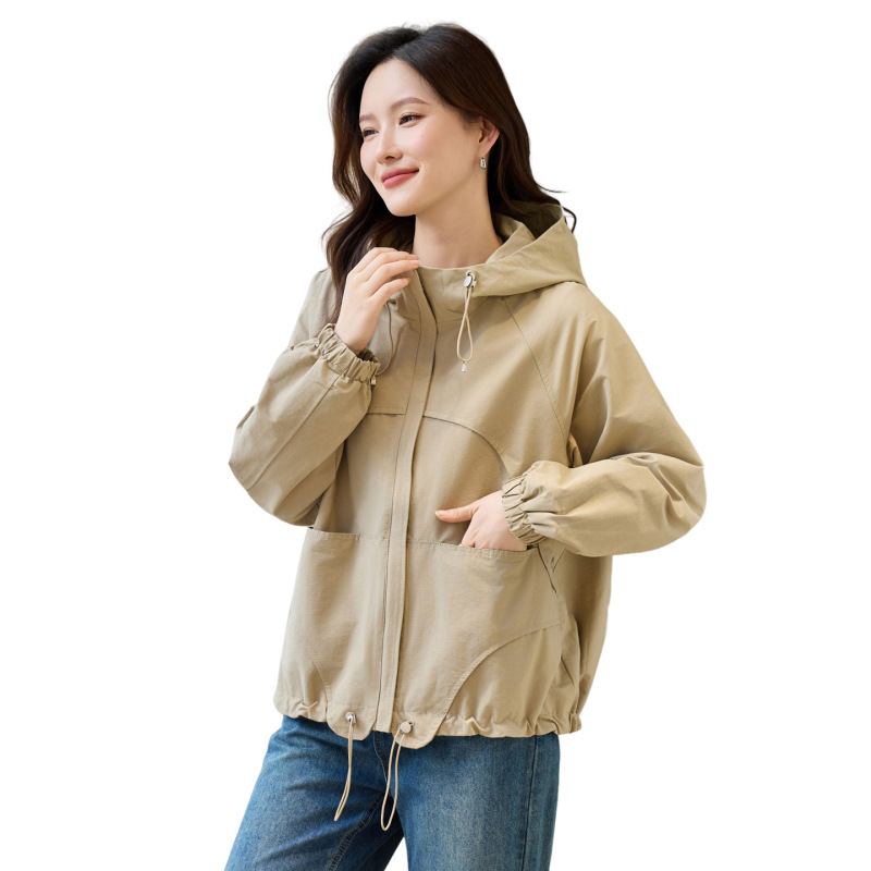 休闲连帽风衣女春秋2025年新款中年妈妈宽松休闲百搭拉链减龄外套|undefined