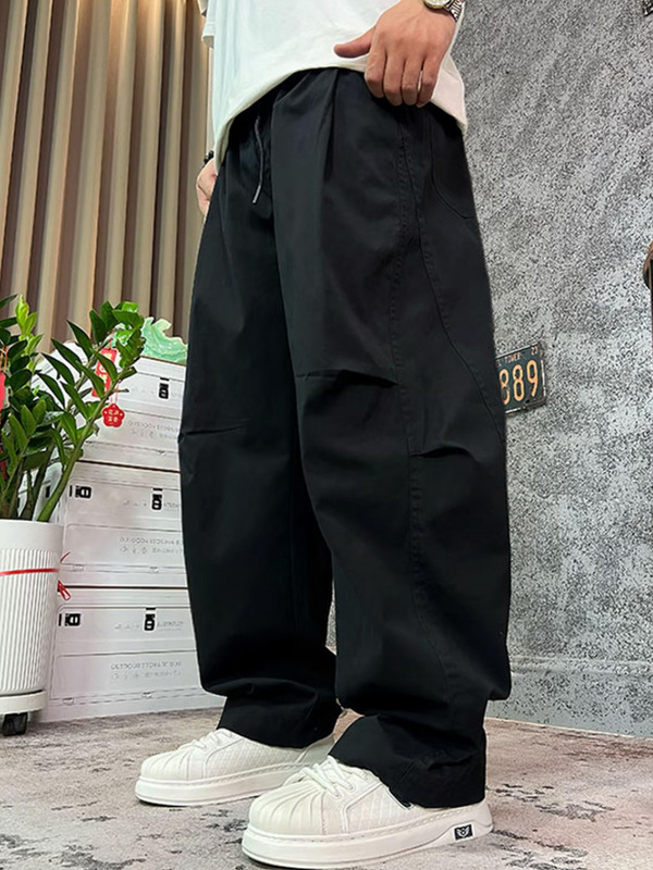 【cityboy】秋季手感棉阔腿工装裤弯刀水洗百搭松紧腰直筒休闲裤|undefined