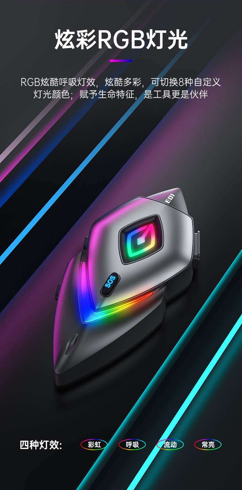 Cross-Border E01 Helmet Noise-Canceling Bluetooth Earphones for Motorcycle Riding, Smart Answering, Rgb Colorful Lighting, Factory Direct Sales