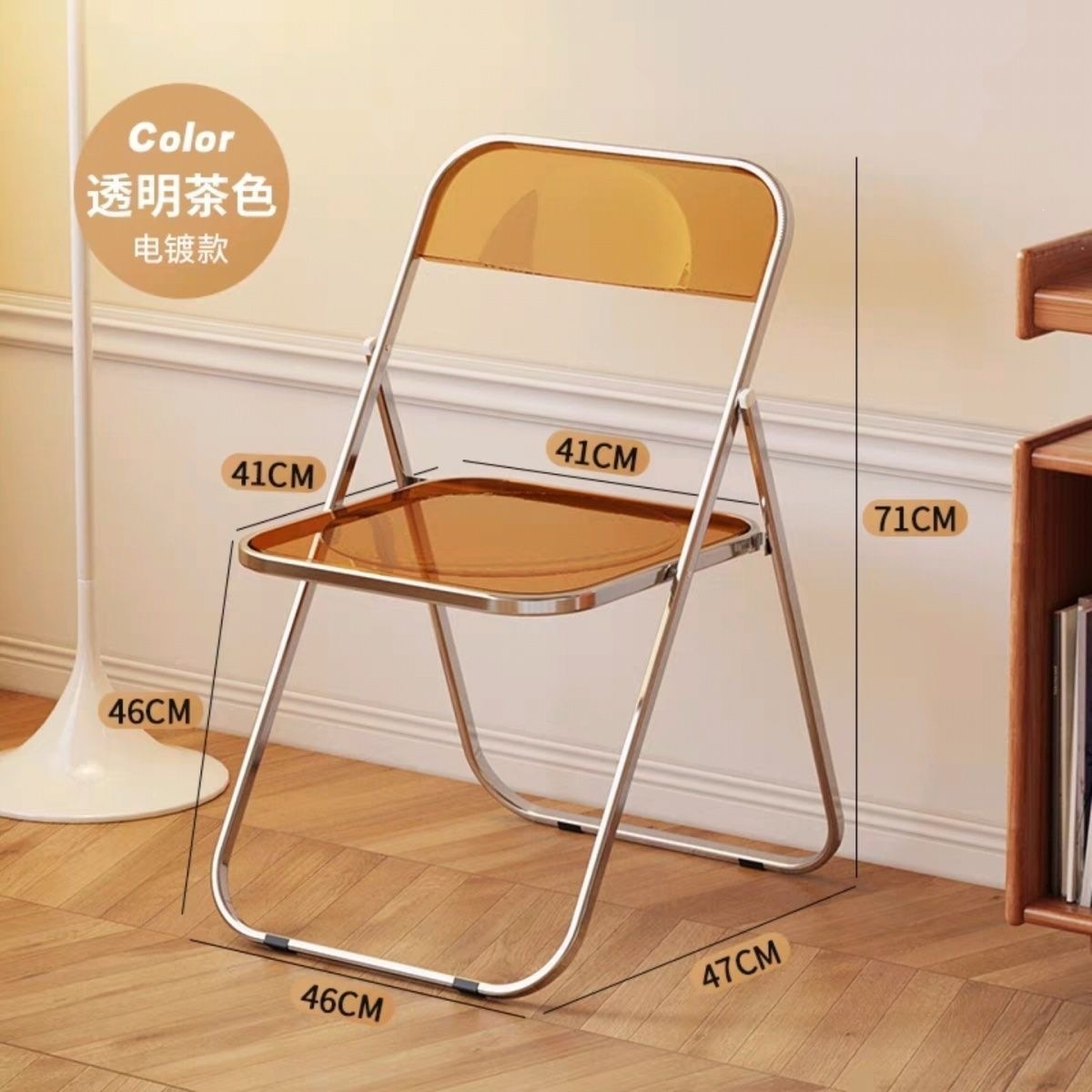 Trendy Transparent Chair for Photos, Foldable Chair, Minimalist Acrylic Makeup Chair with Backrest, Home Stool, Dining Chair, Thickened