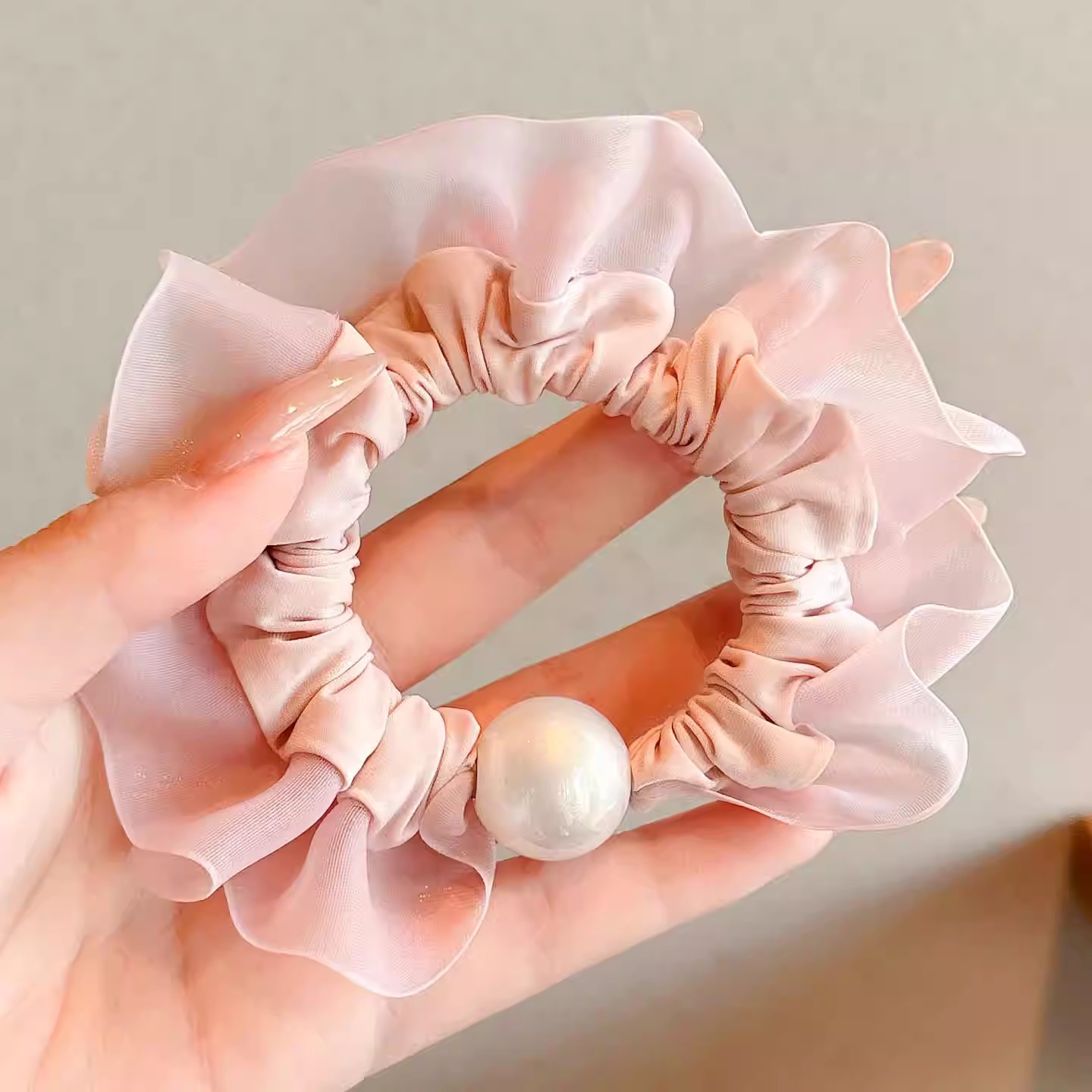 6# Cuerda para el cabello con cuentas rosas coreanas, estilo encaje, de aproximadamente 10 cm.