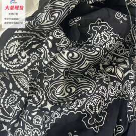 亚麻新款欧美腰果印花百搭印花面料女装吊带连衣裙布料