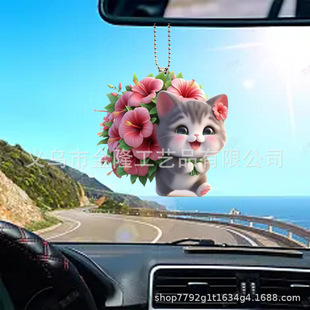 Creative New Acrylic Flat Material Flower Cute Cat Decoration Pendant