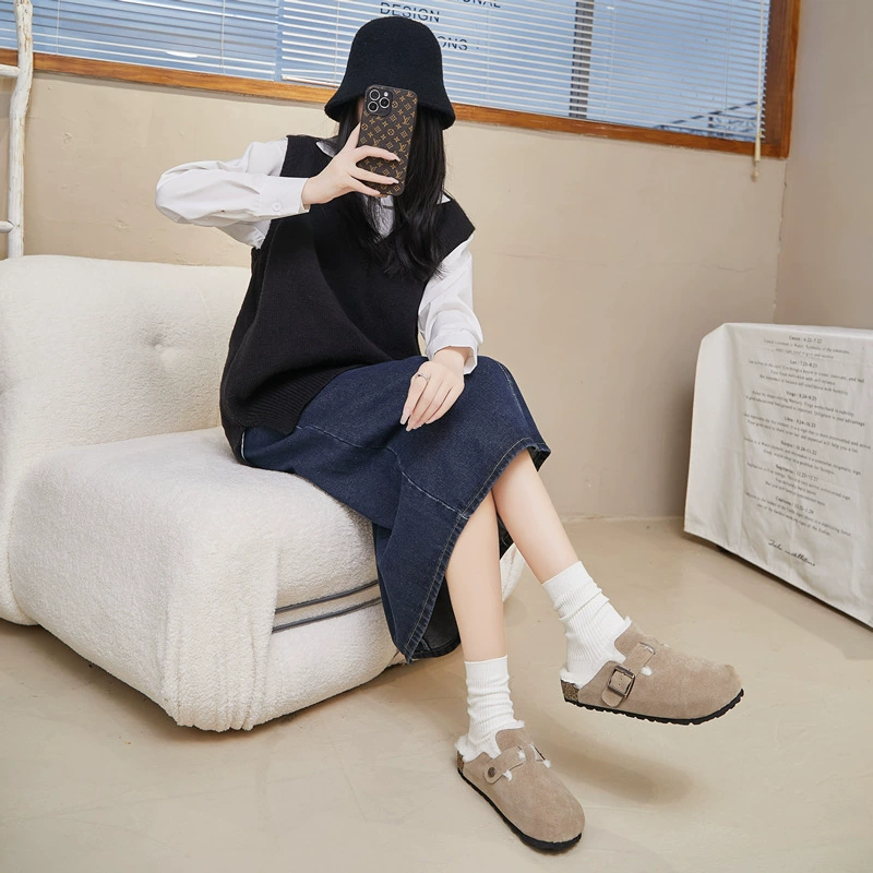 2025 новый интернет-знаменитость супер жаркие обувь Birkenstock с толстой подошвой и Velvet Toe, осень-зима, хлопковые тапочки для женщин