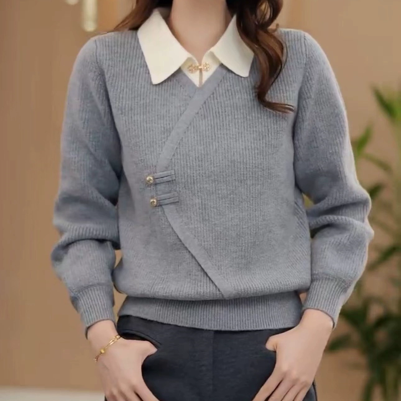 Осенний и зимний новый длинный рукав поддельный топ из двух частей