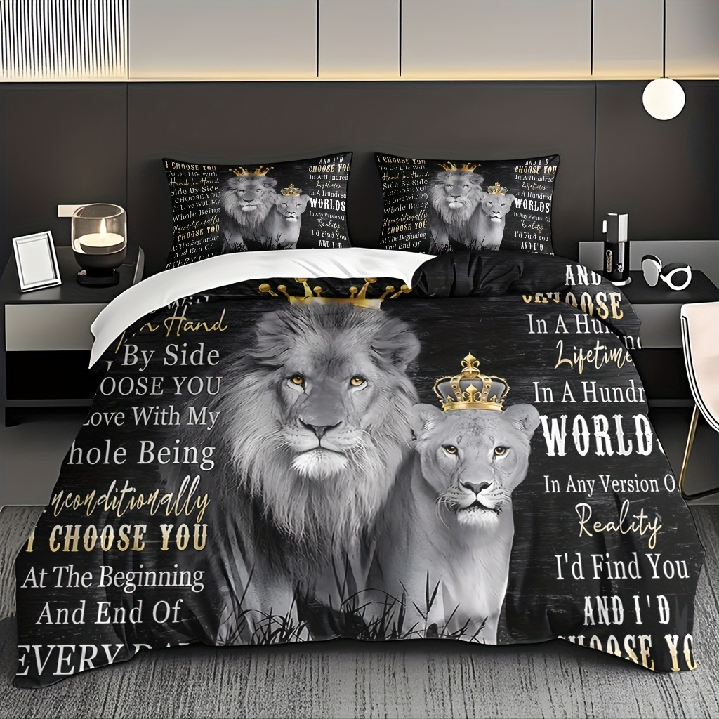 TEMU / JIT textil doméstico molido impresión digital ropa de cama kit león patrón creativo fuente fábrica