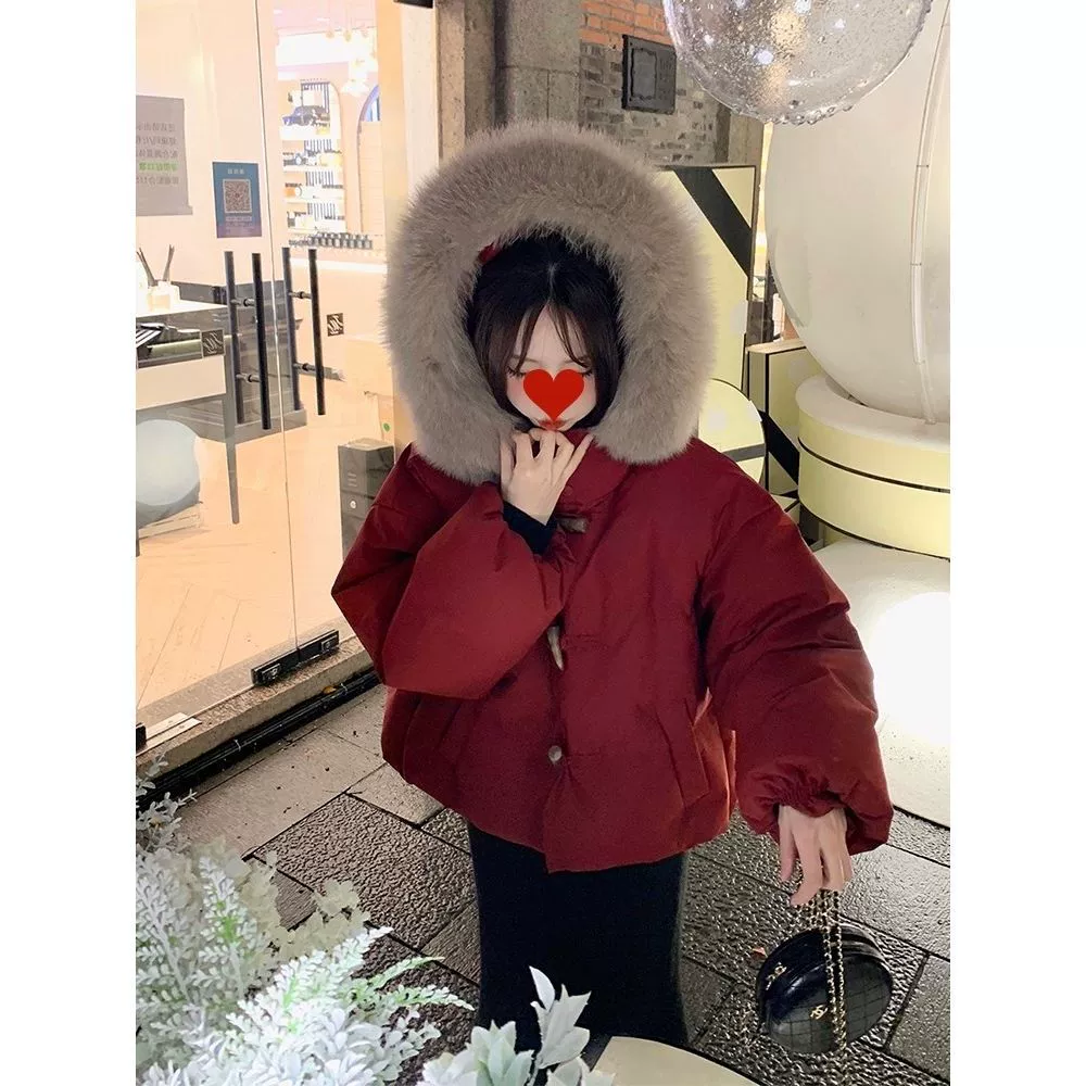 Чувство новогодней рубашки маленький ароматный ветер рождественское красное пальто женская зима 2023 новая толстая шерстяная ватная одежда