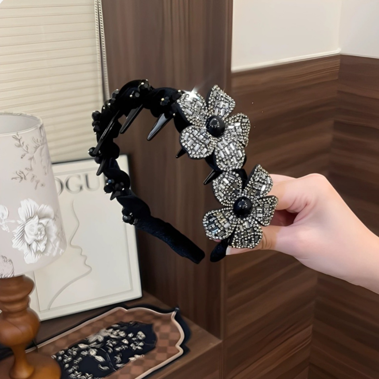 # 56 black zircon flower wave headband