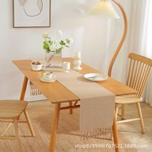 跨境亚马逊纯色手工编织流苏棉麻桌旗 美式纯色家用茶席 工厂直销