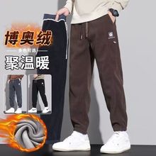 2025秋冬季新款加绒加厚宽松束脚运动卫裤男灯芯绒男士休闲长裤子