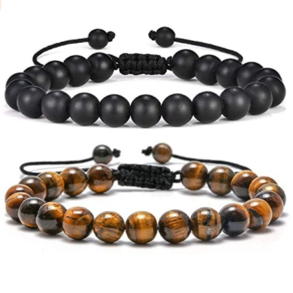 Bracelet GOLBALJEW woven aromatherapy tiger eye, 8 mm beads, adjustable 18.5 cm