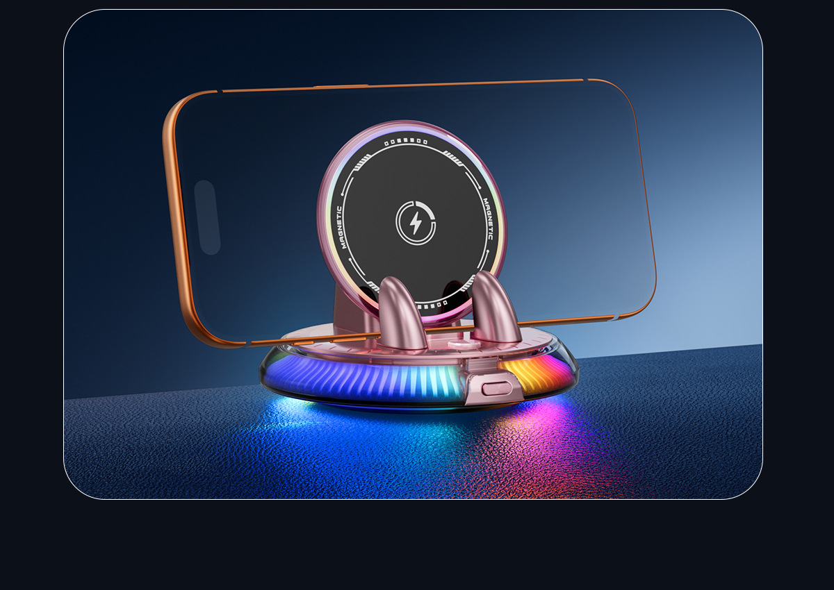 2026 New Model Car Phone Holder with Automatic Clamping, Wireless Charging, and Colorful Lights for Car Navigation