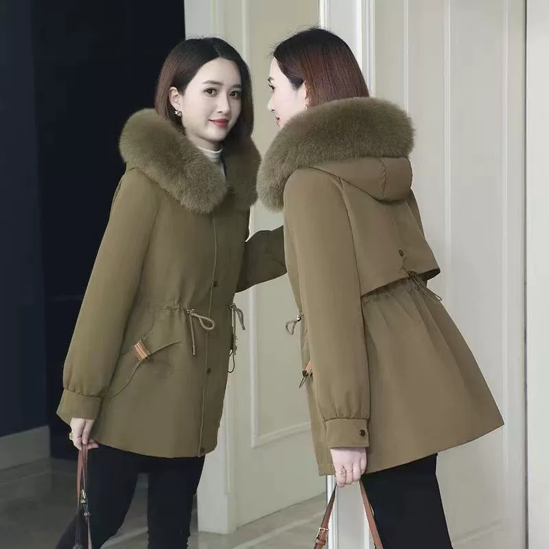 Long removable warm down jacket for mother, 2021 collection, mid-length