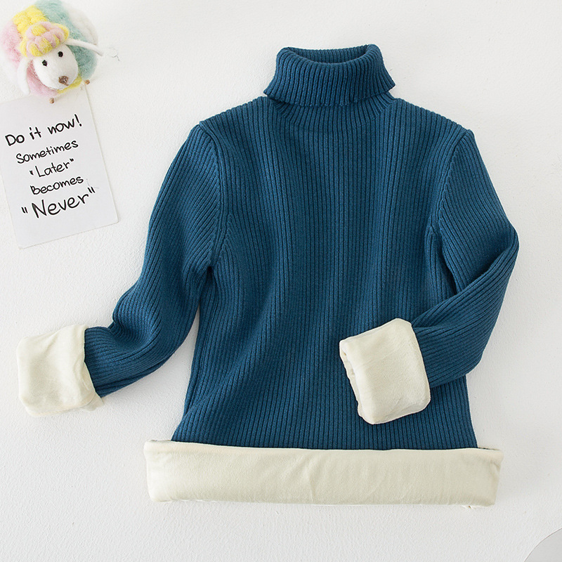 Suéter de cuello alto estilo coreano para niños y niñas, otoño/invierno 2025, capa base de punto, ropa infantil coreana con forro polar.
