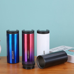 Creative 304 Portable Direct Drinking Coffee Cup Double-layer Stainless Steel Vacuum Insulated Cup Travel Coffee Cup Car Cup