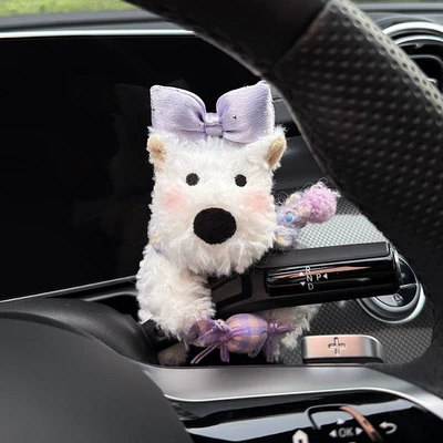 West Highland Terrier Car Dashboard Decoration Steering Wheel Ornament Puppy Doll Wiper Figurine Dashboard Decoration for Women (Car ornaments) - purple-bow-west-highland-waist-decoration