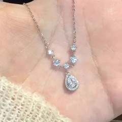 S999纯银超仙镶钻滴水吊坠项链女精致轻奢时尚百搭小众高级感设计