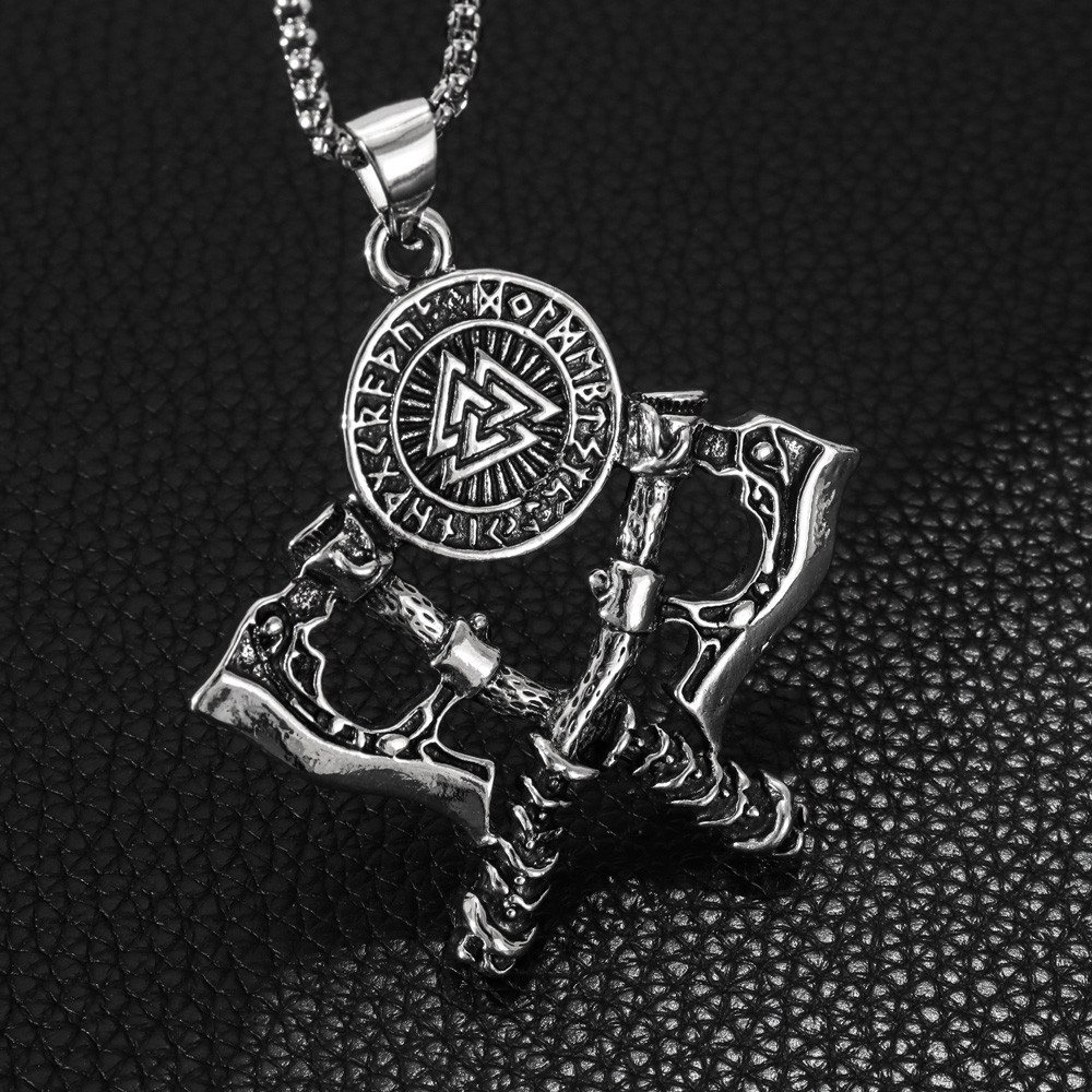 Temu hot sale foreign trade jewelry European and American personality retro Nordic Vikings axe men's pendant necklace