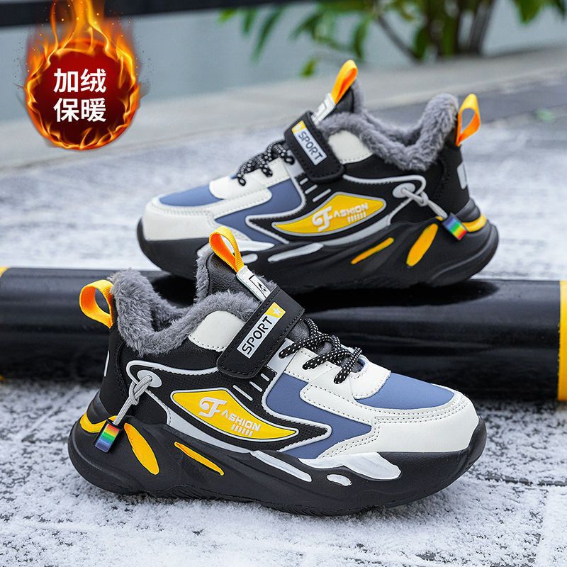 Al por mayor zapatos de los muchachos Zapatos acolchados de algodón para niños impermeables antideslizantes hombres grandes niños forrados de lana gruesa cálida media y grande de los niños zapatos de los hombres de invierno