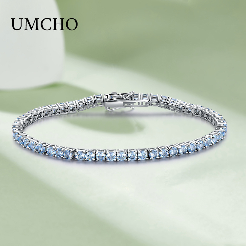 Cross-border explosions S925 sterling silver a row full of diamond nano Blue Topaz bracelet girls fashion silver bracelet