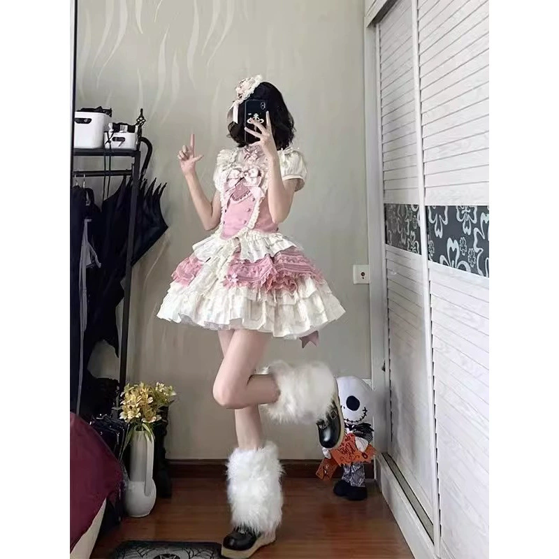 Розовая Волшебная Девушка Корсет Рубашка Юбка Лолита Юбка Лолита Милая Сладкая