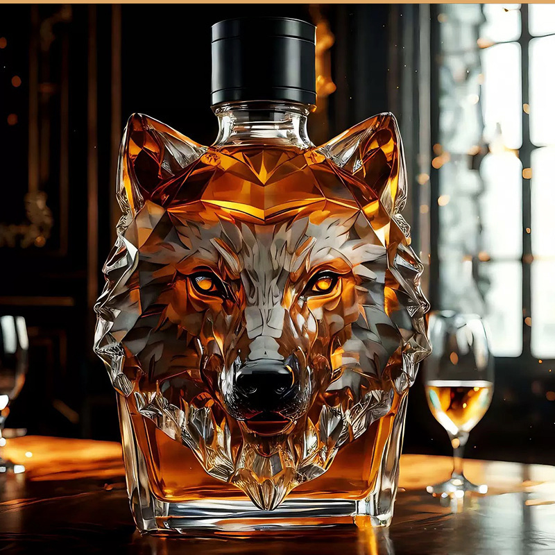 狼の頭の冠の上のウイスキーの瓶のウルフのクレステッドのWhiskey動物の酒の瓶の狼の頭のウイスキーの瓶|undefined