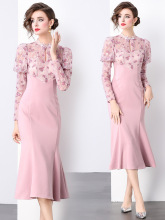 欧洲站高级感超好看连衣裙秋冬新款女装法式气质收腰包臀礼服裙子