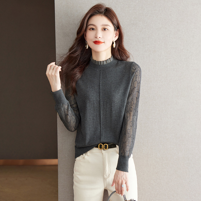 正品牌时尚精品羊毛针织衫上衣女秋冬新款亲肤显瘦百搭镂空打底衫