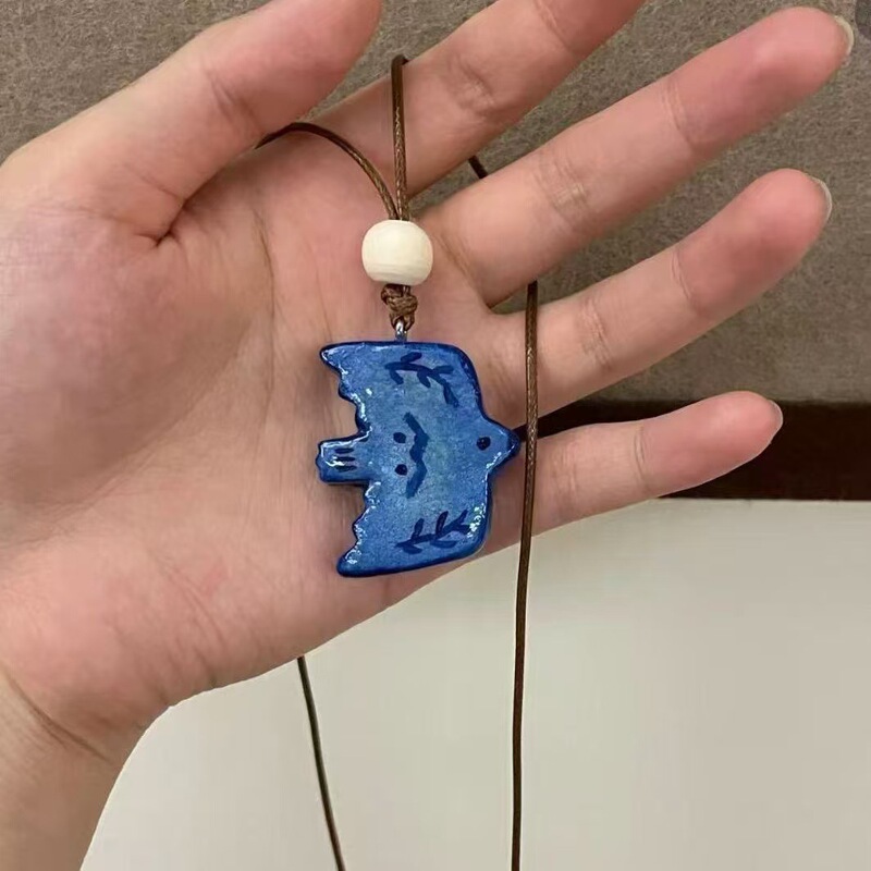 "Bird Poetry Collection" Autumn and Winter Blue Bird Necklace Retro Cute Niche Design Handmade All-match Woolen Chain